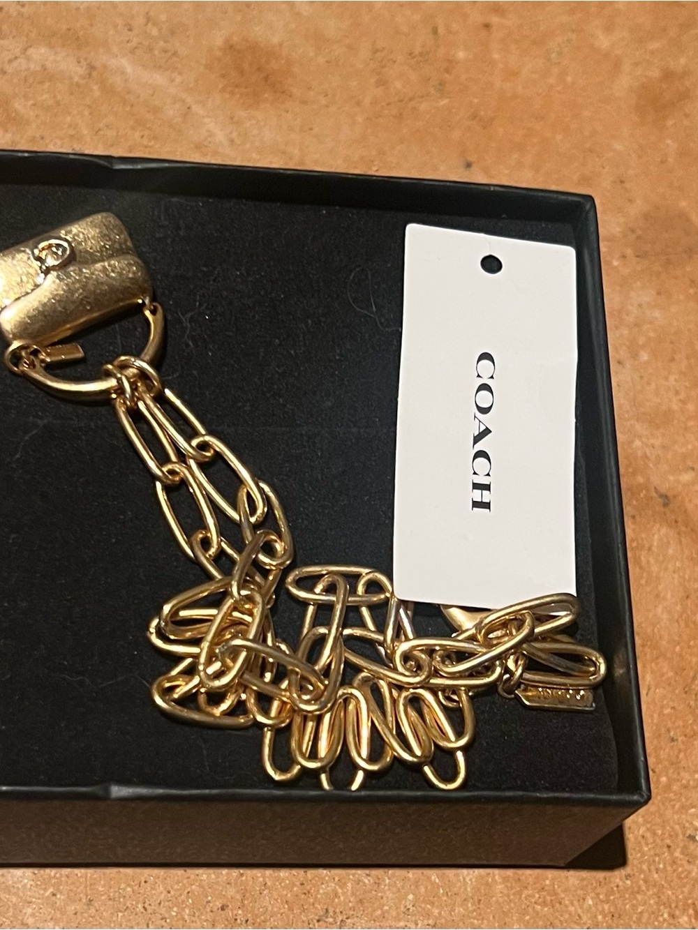 Coach Gold Sculptural Multi-Link purse Statement Necklace
